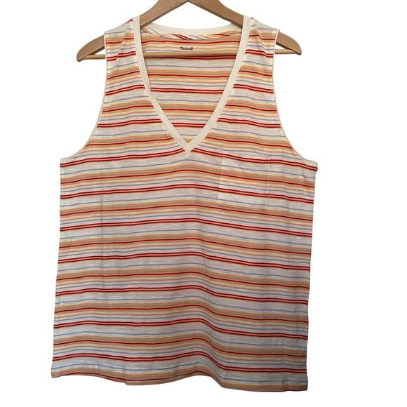 Madewell Whisper Cotton V-Neck Pocket Tank Fieldgate Stripe Size XL NWT - Picture 1 of 6